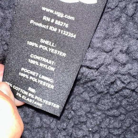 UGG GLADYS SPORTY SHERPA JACKET BLACK W/ PINK TRIM FULL ZIP POCKETS WOMEN Large - Picture 7 of 11